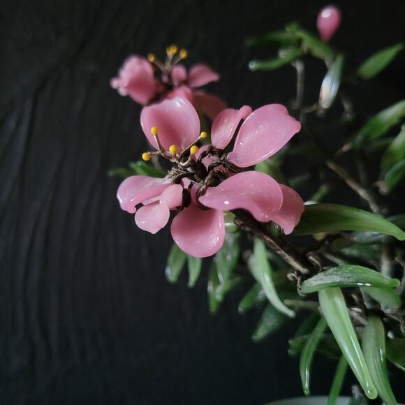 Vtg Jade Cherry Blossom Bonsai In Celadon Pot, Chinoiserie Flower, Asian Decor - Picture 2 of 7